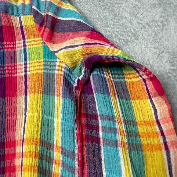 Soft Surroundings “Kona Shores” Rainbow Plaid Gauze Shirt |‎ Size M - Picture 6 of 10